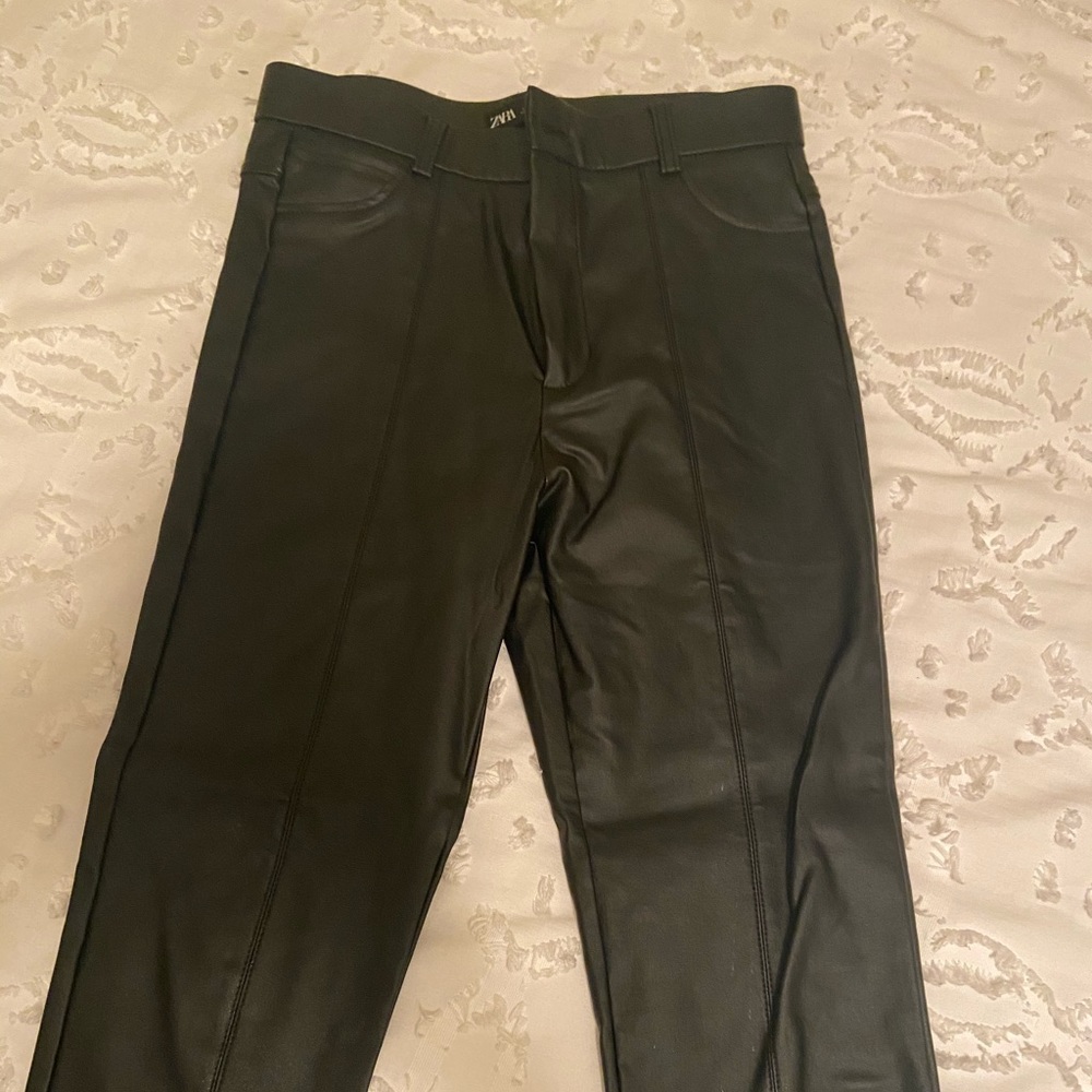 Zara leather leggings with ankle zipper detail